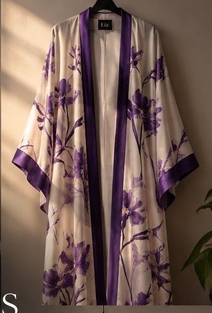 Kimono Crème Fleurs Violettes