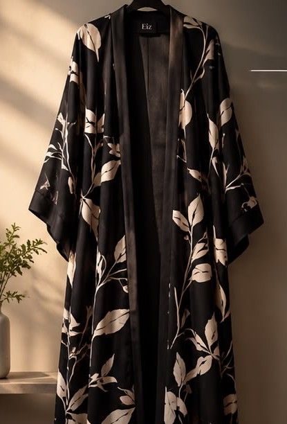 Kimono Noir Feuillage Crème